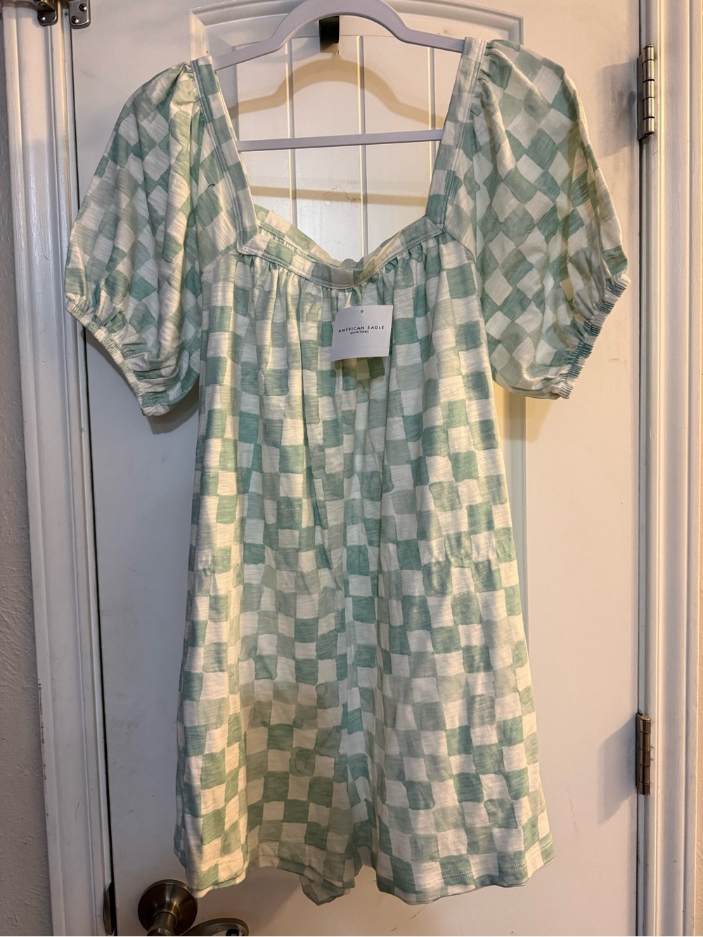 American Eagle Outfitters Mint Green and White Checkered Romper